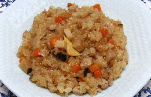 中国風おこわと青菜のミルク煮