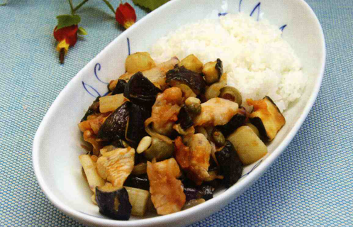 カポターナご飯と豆のスープ