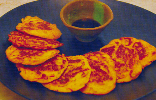 カボチャとニンジンのチヂミとトマト入りキムチスープ