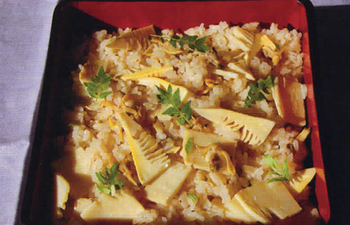 タケノコ＆アサリご飯と焼き野菜と油揚げのポン酢あえ