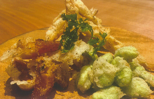 洋風天ぷらとウルイのサラダ