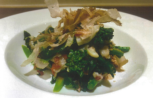 菜の花の梅肉あえとタラの芽の磯辺揚げ